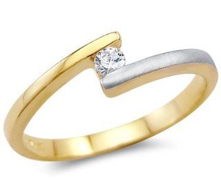 Solid 14k Two Tone Gold Solitaire Engagement Wedding CZ Cubic Zirconia Ring Round Cut 0.15 ct Jewelry