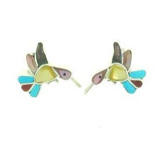 By Zuni Artist India Comsona Beautiful Sterling silver Hummingbird Earrings Jewelry