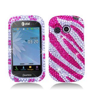 Aimo PNP6020PCLDI686 Dazzling Diamond Bling Case for Pantech Swift P6020   Retail Packaging   Zebra Hot Pink/White: Cell Phones & Accessories