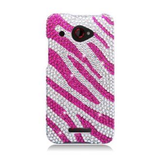 Aimo HTC6435PCLDI686 Dazzling Diamond Bling Case for HTC Droid DNA   Retail Packaging   Zebra Hot Pink/White: Cell Phones & Accessories