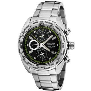 Seiko Men's SPL033 Premier Chronograph World Timer Black Dial Stainless Steel Watch: Watches