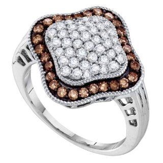 10K Yellow Gold Pave Set Chocolate Brown and White Round Diamonds Fashion Wedding Anniversary Ring (1.00 cttw G   H Color I1 Clarity ): Jewelry