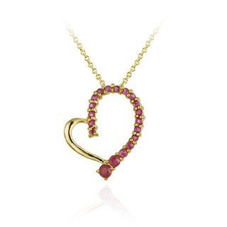 Gold Tone over Sterling Silver Ruby Floating Open Heart Pendant: Jewelry