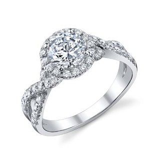 Palladium Eleanor Twisted Diamond Band & Halo Ring (.62 ctw.) Halo Diamond Band Round Cut G H SI1   Engagement Ring Size 10   Center Stone Not Included: Jewelry