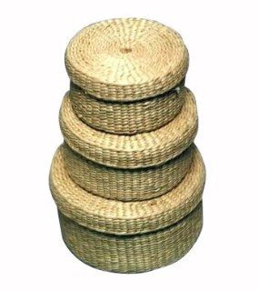 Household Essentials ML 5393 Woven Rush Round Baskets with Lids, Set of 3   Home Storage Baskets