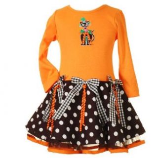 Rare Editions Toddler Girls 2T 4T ORANGE BLACK 'Black Cat' RIBBONS DOTS Halloween Theme Dress   2T Special Occasion Dresses Clothing