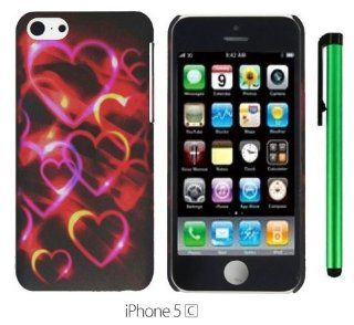 Neon Colorful Heart Jumping Premium Design Protector Hard Cover Case for APPLE IPHONE 5C (For the Colorful) + 1 of New Metal Stylus Touch Screen Pen: Cell Phones & Accessories