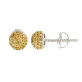 Yellow Diamond Round Ball Men's Stud Earrings 10 KT White Gold: Jewelry
