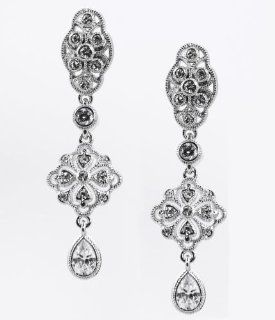 Eliot Danori Earrings, Silver Tone Open Work Cubic Zirconia Drop Earrings: Jewelry