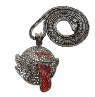 Iced Out Mario Ghost Dope Boo Pendant W/ 36" Franco Chain Hematite MP770HE Jewelry