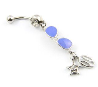 Surgical Steel Clear Gem Blue Glasses Dangle Navel Button Ring Belly Bar Ball Barbell 7/16 Inch 1.6mm 14 Guage: Body Piercing Rings: Jewelry