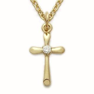Highest Quality 14K Gold over .925 Sterling Silver Cross Pendant Necklace with Diamond Like CZ Stone Christian Jewelry w/Chain Necklace 16" Length: Pendant Necklaces: Jewelry