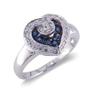 14K White Gold Heart Shaped Diamond and Sapphire Ring Size 6.5: Elite Sophisticate Jewels: Jewelry
