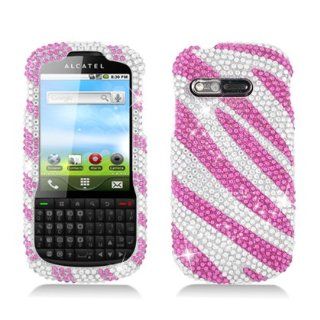 Aimo AL910CPCLDI686 Dazzling Diamond Bling Case for Alcatel Venture/One Touch Premiere   Retail Packaging   Zebra Hot Pink/White: Cell Phones & Accessories