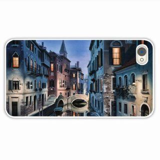 Customise Apple Iphone 4 4S City Buildings River Bridge Street Night Of Hallowmas Gift White Case Cover For Girl: Cell Phones & Accessories