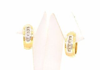 14K Yellow Gold Diamond Huggies Earrings: Dangle Earrings: Jewelry