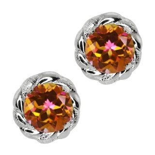 1.90 Ct Round Ecstasy Mystic Topaz Sterling Silver 4 prong Stud Earrings 6mm: Jewelry