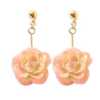 Lacquer Dipped Cream & Pink Rose Dangle Earrings: Jewelry