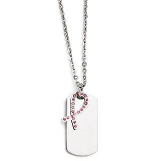 New Genuine Chisel Stainless Steel Dog Tag with Pink CZ Awareness Ribbon Necklace: Vishal Jewelry: Jewelry