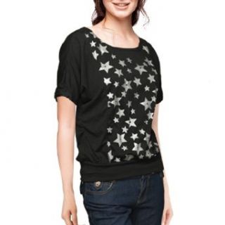 Ladies Short Dolman Sleeve Star Print Black T Shirt XS at  Womens Clothing store: Blouses