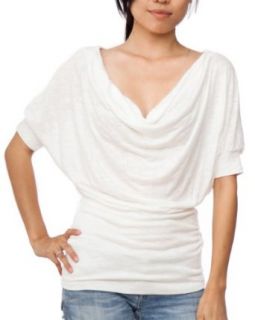 Ladies White Cowl Neck Top Dolman Style Sleeves Fitted Waist Blouses