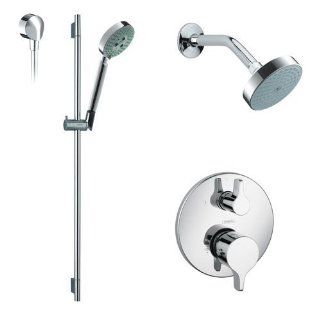 Hansgrohe HG T211000 Chrome S S/E Series Thermostatic Shower System with Multi Function Shower Head, Hand Shower, Slide Bar and Valve Trim, Rough In Included HG T211   Showerheads  
