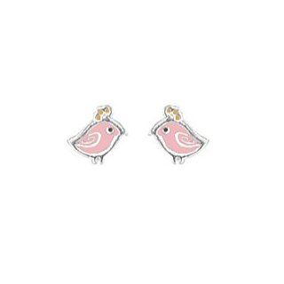 Boma Children's Sterling Silver & Pink Enamel Bird Post Earrings Whimsical Sterling Silver Jewelry by Boma Jewelry