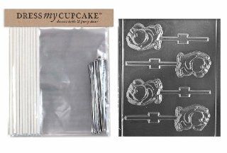 Dress My Cupcake DMCKITA143 Chocolate Candy Lollipop Packaging Kit with Mold, Monkey Holding Banana Lollipop: Kitchen & Dining