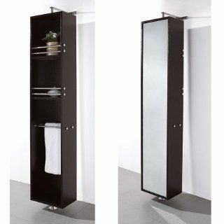 April Linen Tower & 360 Degree Rotating Floor Cabinet with Full Length Mirror in Espresso   Storage Cabinets