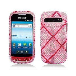 Pink Silver Plaid Bling Gem Jeweled Crystal Cover Case for Samsung Admire Vitality SCH R720 Cell Phones & Accessories