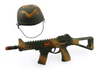 Camouflage Army Helmet and 16" Machine Gun Toy Rifle Military Combat Playset for Kids: Toys & Games