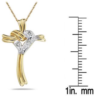Szul Jewelry 10k Yellow Gold Round Cut Diamond Heart and Cross Pendant