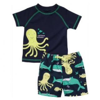 Carters Infant Boys Captain Adorable Fish Swim Trunks & Rash Guard Set: Clothing
