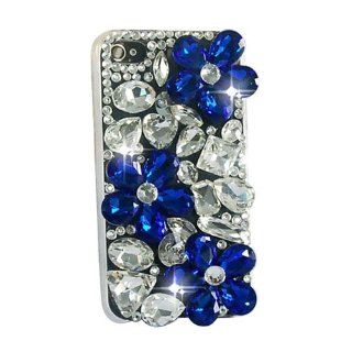 Handmade 3d Full Bling Daisy Blue Flowers Crystal Back Hard Case Cover for Iphone 4 4g 4s Cell Phones & Accessories