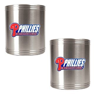 MLB Philadelphia Phillies Team Logo Stainless Steel 2pc Can Holder Set Silver : Sports Fan Cold Beverage Koozies : Sports & Outdoors