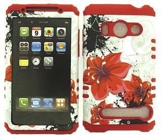Cell Phone Skin Case Cover For Htc Evo 4g A9292 Hibiscus Flowers On White    Red Rubber Skin + Hard Case: Cell Phones & Accessories