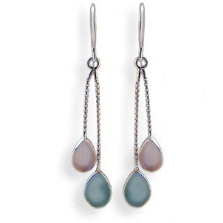 Pastel Sea Glass Dangle Earrings on Sterling Silver: Jewelry