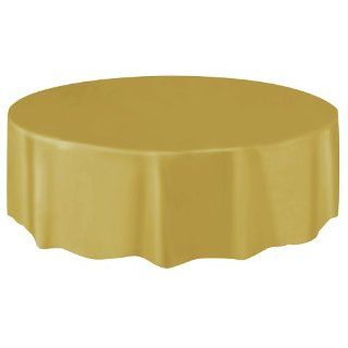 Gold Plastic Table Cover Round   Tablecloths
