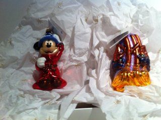 Christopher Radko   Disney Fantasia Sorcerer's Apprentice 2 Piece Glass Ornament Set Including: Mickey and Fantasia Brooms, Limited Edition Numbered 1, 729 of 3, 500   Decorative Hanging Ornaments