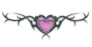 Tribal Purple Heart Glitter Temporary Body Art Tattoos 2.5" x 1.5": Apparel Accessories: Clothing