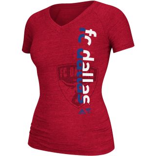 adidas Womens FC Dallas Tri Blend Split V Neck T Shirt   Size Medium, Red