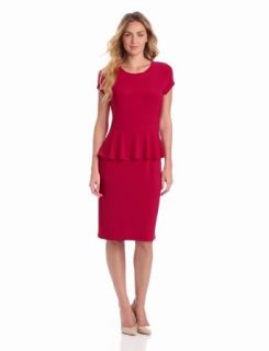 Gabby Skye Women's Short Sleeve Peplum Dress, Cherry, 6 Missy at  Womens Clothing store