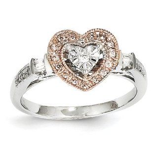 14K Rose & White Gold Diamond Heart Ring. Carat Wt  0.16ct. Metal Wt  3.75g Jewelry