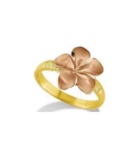 New 14k Yellow Rose Gold Plumeria Flower Hawaiian Ring: Jewelry