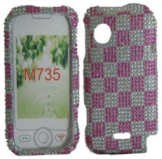 Silver With Pink Tartan Plaid Full Diamond Bling Case Cover for Huawei M735 Cell Phones & Accessories