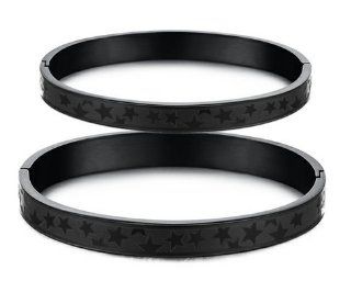His or Hers Couple Titanium Bangle Bracelet Magic Pure Black Magnetic Simple Korean Style Anti fatigue in a Gift Box  BR287 (His): Jewelry
