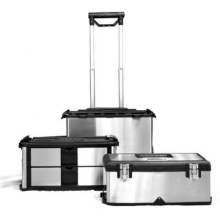 Trinity 3 in 1 Suitcase Toolbox in Stainless Steel with Black Accents