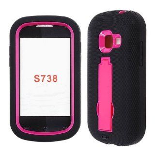 Kickstand Case Black Silicone Skin Hot Pink Cover Samsung Galaxy Centura/ Discover S738C Cricket Case Cover Hard Phone Case Snap on Cover Rubberized Touch Faceplates: Cell Phones & Accessories