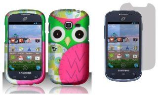 Samsung Galaxy Centura S738C   (Straight Talk, Net10, Tracfone)   Accessory Combo Kit   Hot Pink and Green Owl Design Shield Case + Atom LED Keychain Light + Screen Protector Cell Phones & Accessories