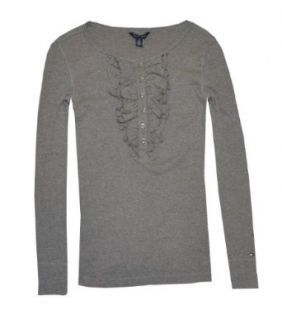 Tommy Hilfiger Women Fashion Ruffle Long Sleeve T Shirt (XL, Grey)